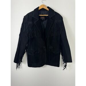 G4000 VTG 80s Mens Black Suede Western Fringe Blazer Jacket Biker Size Medium